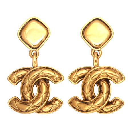 chanel crystal cc dangle earrings|Chanel quilted style dangle earrings.